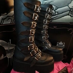 Demonia Black Multi-Buckle Platform Boots